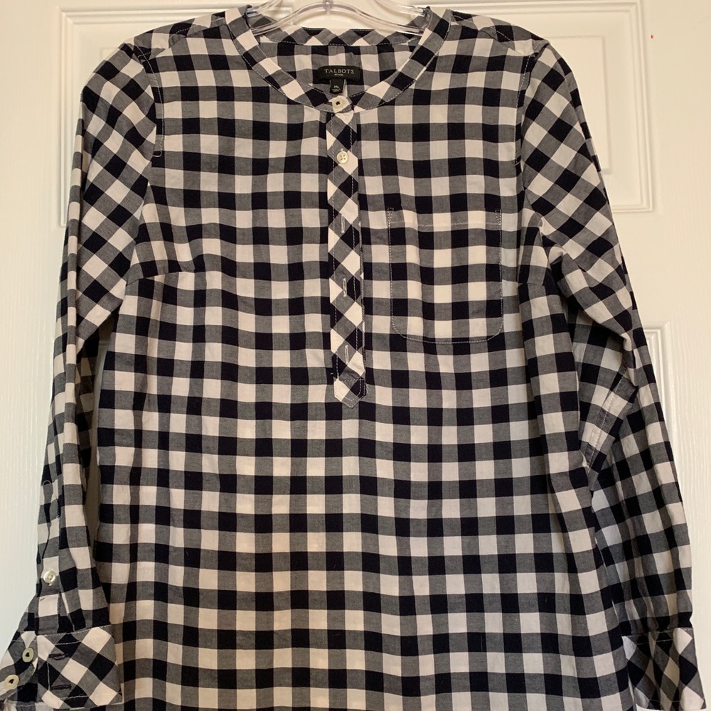 NWOT Talbots Navy Buffalo Check Casual Shirt MP